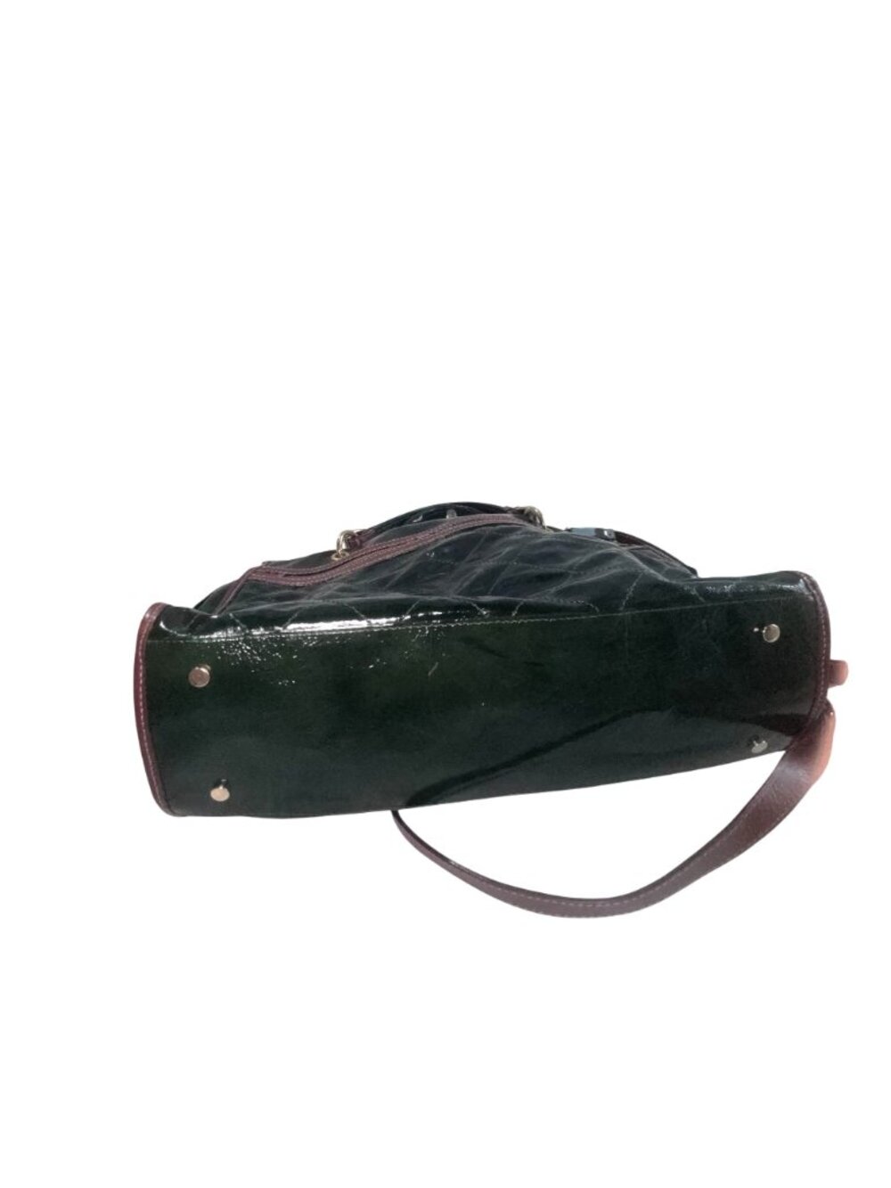 Cavalcanti Quilted Leather Tote Bag Green & Burgundy 14x10x6 Made In Italy - Picture 6 of 10